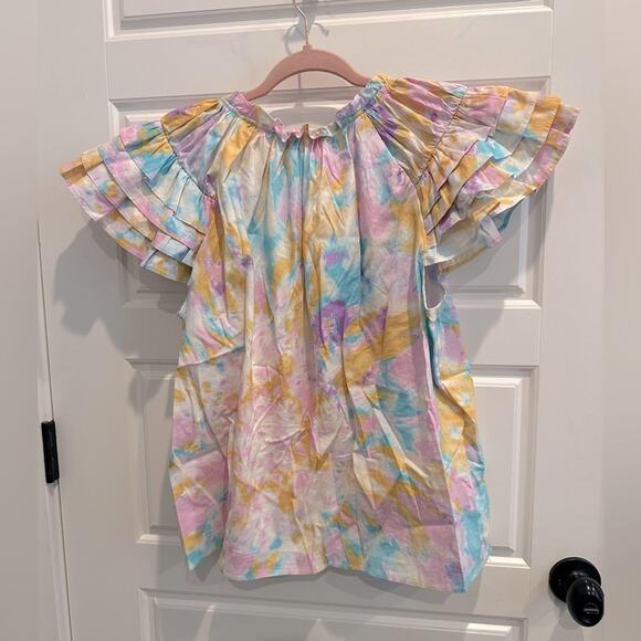 BUDDY LOVE Pastel Tie-Dye Ruffle Sleeve Blouse Top - Picture 5 of 6